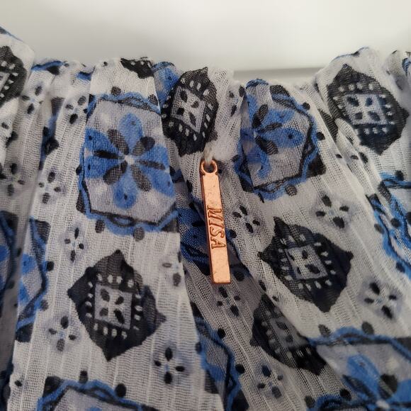 Misa LA Zonia Blue/White Geometric Off-Shoulder Chiffon Mini Dress XS - Picture 6 of 14